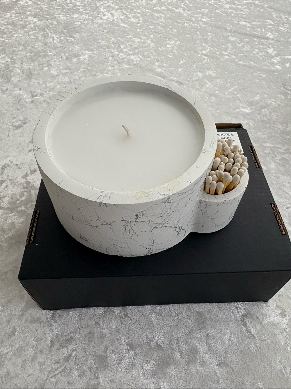 Altoona White and Gray Marble Havdalah Glow candle and match set